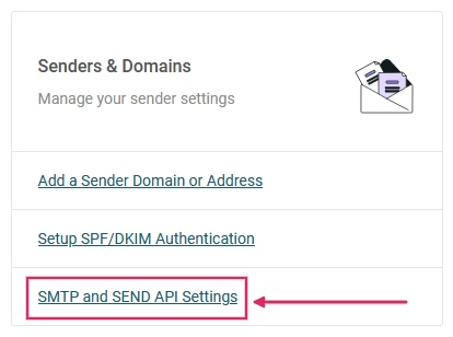 تنظیمات SMTP و API ارسال در بخش فرستندگان و دامنه‌ها در Mailjet.