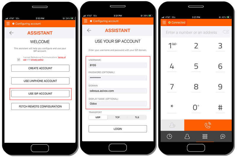 راه‌اندازی حساب Linphone، ثبت‌نام با موفقیت انجام شد.