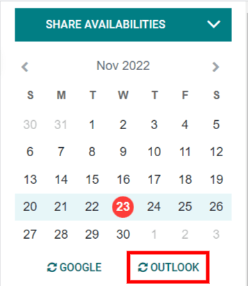 دکمه همگام‌سازی "Outlook" در تقویم Odoo.