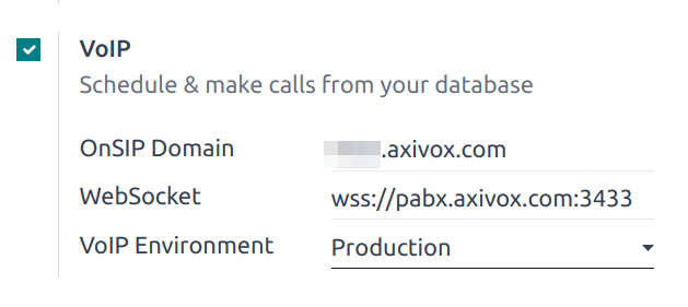 ادغام Axivox به عنوان ارائه‌دهنده VoIP در پایگاه داده Odoo.